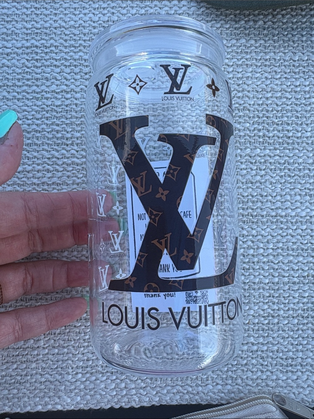 Clear Acrylic Tumbler with Tan & Brown Monogram LV- NEW